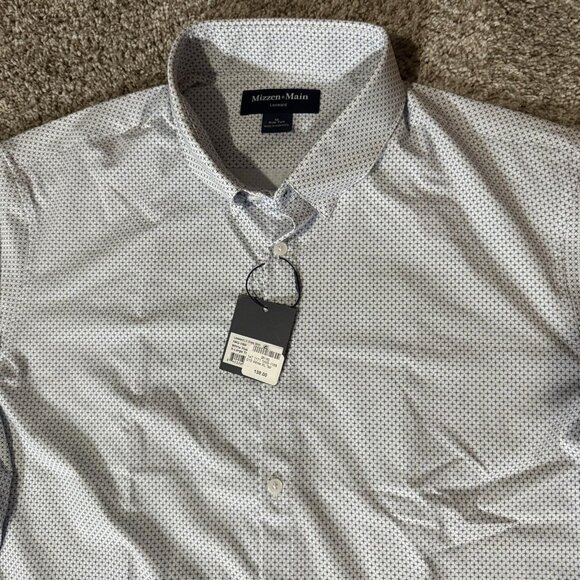 Mizzen+Main Shirt Mens XL Tall White Leeward Trim Fit LS Micro Print 1WS-1188 - Picture 2 of 9